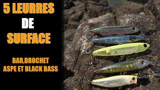 5 LEURRES DE SURFACE INDISPENSABLES. BARS ASPES BROCHET BLACK BASS