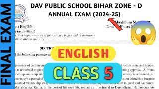 Dav class 5 question paper of English of final/annual exam 2025 | Dav paper Zone | 2024-25 |