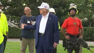President Trump Participates in New Flagpole Installation on South Lawn