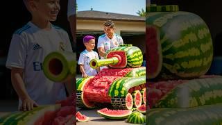 Ronaldo helps son build a watermelon tank to fight Messi's sabotage #ronaldo #football #messi