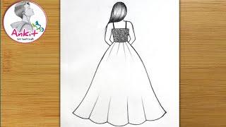 How to draw a Girl in beautiful dress / Girl backside Drawing / Drawing / Pencil Sketch / Art Video