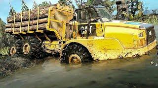 Caterpillar 745C Extreme Offroader | Transporting a Medium Logs Snowrunner