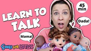 Learn To Talk with Ms Rachel - Help Take Care of Dolls - Speech, Baby Sign - Doll turn into baby