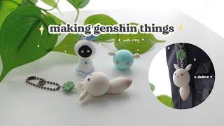 Easy DIY genshin impact clay figures  (klee's dodoco keychain, anemo slime, venti wisp)