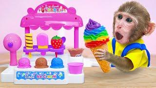 KiKi Monkey make Yummy Colorful Ice Cream by unboxing Satisfying Kitchen Playset | KUDO ANIMAL KIKI