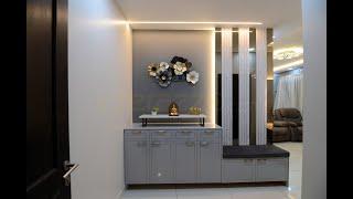 3BHK Home Interiors at Prestige Lakeside Habitat, Matt Acrylic Hafele Kitchen, Vertical Folding Cot