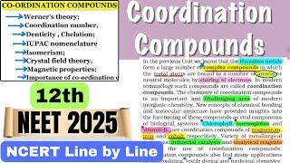 Coordination Compounds NCERT Line by Line | NCERT Highlights #neet2025  #ncertneet #oneshot #class12