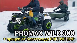 Тест квадроцикла PROMAX WILD 300 + прицеп от болотохода РОСТИН БКР по рыхлому снегу