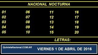 Quiniela Nacional Nocturna Viernes 1 de Abril de 2016