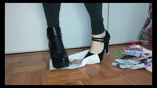 ASMR Crushing Trample with Leather Heeled Boots & High Heels Shoes Ripping Magazines & Paper Sounds