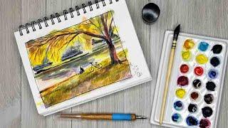 Sketching an Autumn Scene with Watercolor and Ink + Channel Update :)