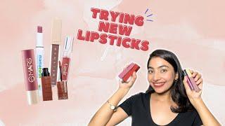 TRYING NEW LIPSTICKS | *SWATCHES* of Maybelline Vinyl Ink, Mamaearth, Gush | TheExploringBeauty