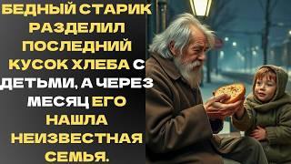 БЕДНЫЙ СТАРИК разделил ПОСЛЕДНИЙ кусок ХЛЕБА с детьми, а через месяц его нашла неизвестная семья..