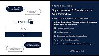 HarvestIQ Demo. Delve into the simple AI assistant for finding cybersecurity products.