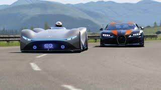 Mercedes-Benz Vision EQ Silver Arrow Concept vs Bugatti Chiron Super Sport 300+