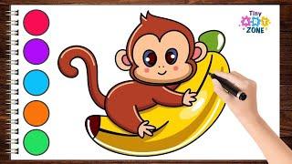 Monkey With Banana || Monkey drawing with banana ||simple drawing ||Creative Corner