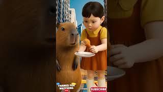 Delicious Fried Chicken ASMR with Capybara and Girl  #shorts #capybara #squidgame #yum