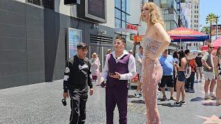 Giant 7ft Woman STOPS the Crowd on Walk of Fame!  Reactions Are Priceless!