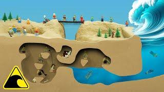 Trapped Cavers in a Flooded Sea Cave - LEGO Flood Disaster - Tsunami Dam Breach Experiment