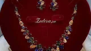 Комплект "Цветы Мультиколор" с кристаллами Swarovski, в позолоте