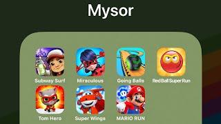 Subway Surfers,Miraculous Lady Bug,Going Balls,Red Ball Super Run,Talking Tom Hero Dash,Super Wings