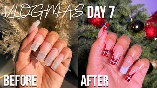 VLOGMAS DAY 7 | DIY AT HOME HOLIDAY INSPIRED NAIL SET USING APRES GEL X NAILS