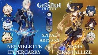 C0 Neuvillette Hypercarry and C0 Navia Crystallize - Genshin Impact 5.2 Abyss - Floor 12 9 Stars