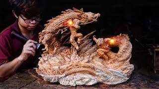 Dragon Ball Z: Goku vs Majin Vegeta - Wood Carving