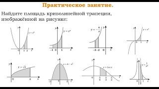 Найдите площадь криволинейной трапеции, изображённой на рисунке. Практика. Часть 1.