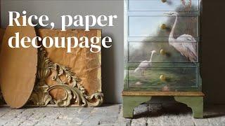 Rice paper decoupage, and chalk paint furniture makeover.