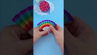 How to make Origami rainbow paper fan | Easy craft | DIY Paper crafts #Shorts