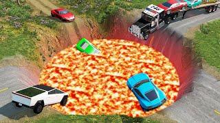 Cars vs Giant Lava Crater - BeamNG.drive (Giant Pit and Deep Water )