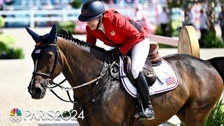 Equestrian team jumping rides through 'demanding' course at Chateau de Versailles | Paris Olympics