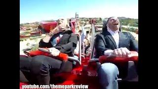 Dude Gets Hit By A Bird on new Ferrari Land Roller Coaster!  Red Force
