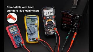 Kaiweets KET11 Multimeter Test Leads Set with replaceable alligator clips, spade clips, and probes.