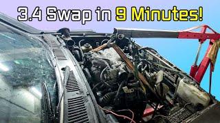 Toyota 3.4 Swap in 9 MINUTES! (Complete Engine Swap Timelapse)