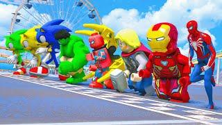 LEGO AVENGER SPIDERMAN HULK VS SONIC COLOR TEAM Running Challenge (Funny Contest) - GTA V Mods #1061