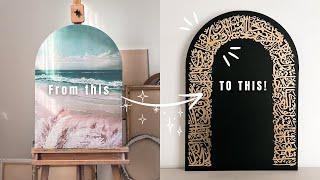 Re-painting an old canvas with Arabic calligraphy using gold leaf  no music  relaxing art asmr