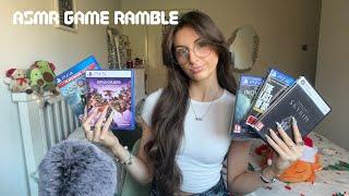 ASMR Game rambles with game case triggers (sticky tapping, gripping, whispers, mouth sounds)