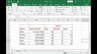 How to Calculate Age from Date of Birth in MS Excel (Year, Month, Day)