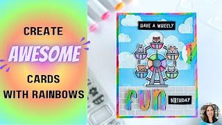 Create AWESOME Cards with Rainbows  + FREEBIE Download #cardmaking #copic #cards  #lawnfawn