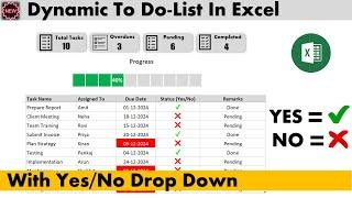 Excel To-Do List with Progress Bar | Dynamic Task Tracking, Status Update & Due Dates