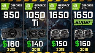 GeForce GTX 950 vs GTX 1050 Ti vs GTX 1650 vs GTX 1650 Super | 160$ Nvidia GPU Battle