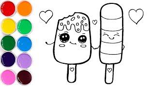 Como Dibujar y Colorear Helados Kawaii - Dibujos Facilies Paso a Paso - Learn Colors | FunKeep Art