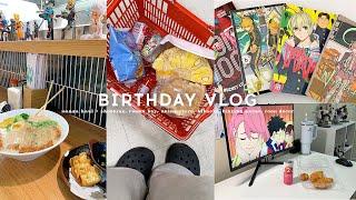 birthday vlog: manga haul & shopping, ramen bar, anime store, hibachi, binging anime, room decor !