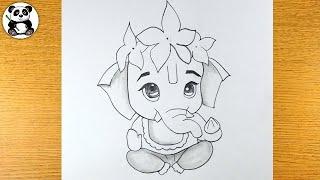 Flowers on bal Ganesh head pencil drawing | ganpati Bappa ​⁠@Taposhikidsacademy