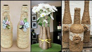 Amazing Twine jute craft wine bottles | wine bottle jute decor ideas | Glass bottle craft ideas