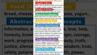 English Grammar: Types of Noun (examples) | 100 Uncountable Nouns (list) | Parts of Speech