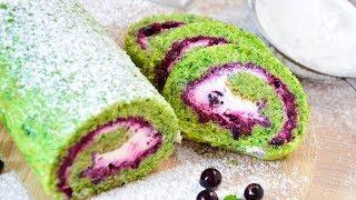 Рулет со шпинатом и черной смородиной  Biscuit roll with spinach