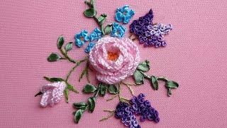 Cute Bouquet 3D Rose Embroidery  -  Detached stitch - Ribbon & tread Embroidery